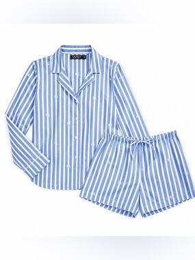 New - Lauren Ralph Lauren Blue & White Stripe Pajama Set